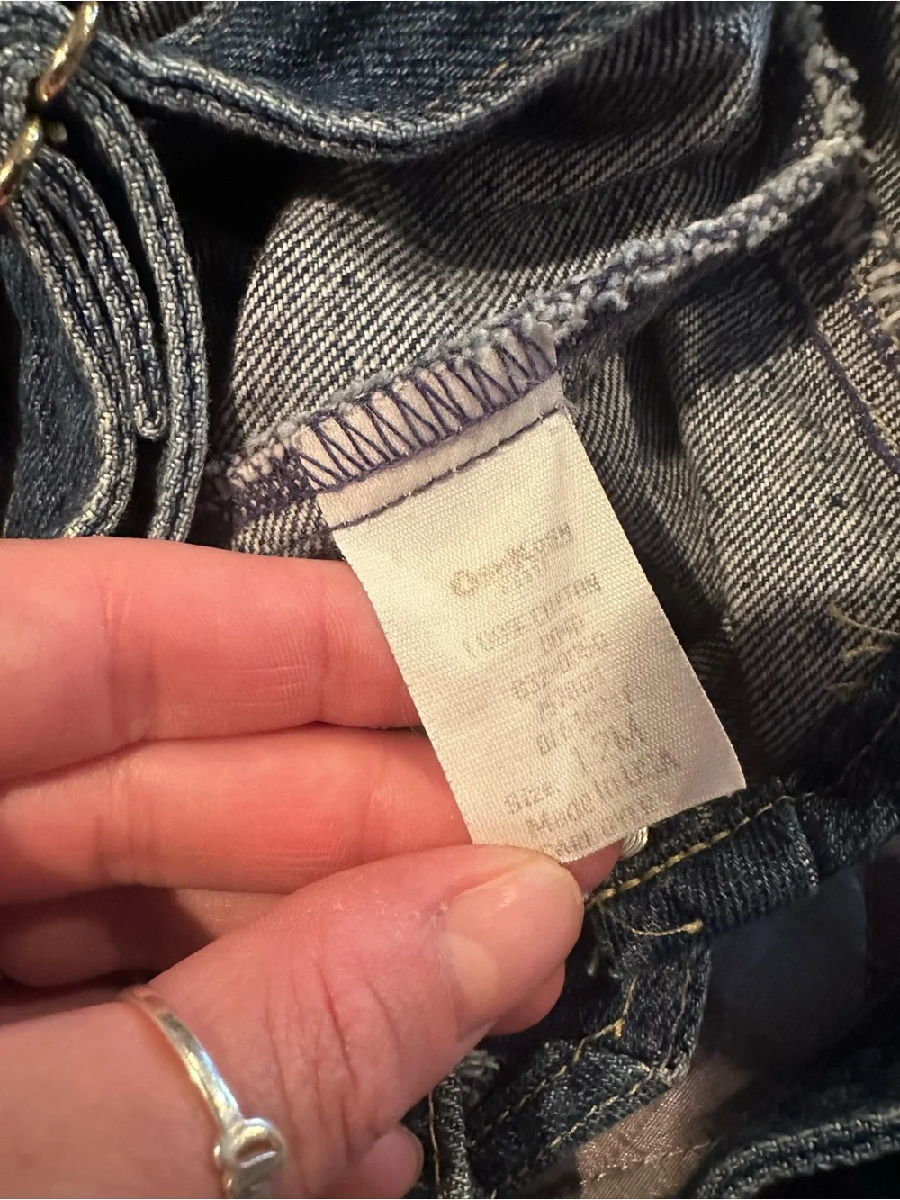 Vintage Baby OshKosh B'Gosh Denim Overalls in Dark Blue Pink Logo Sz 12 Mon